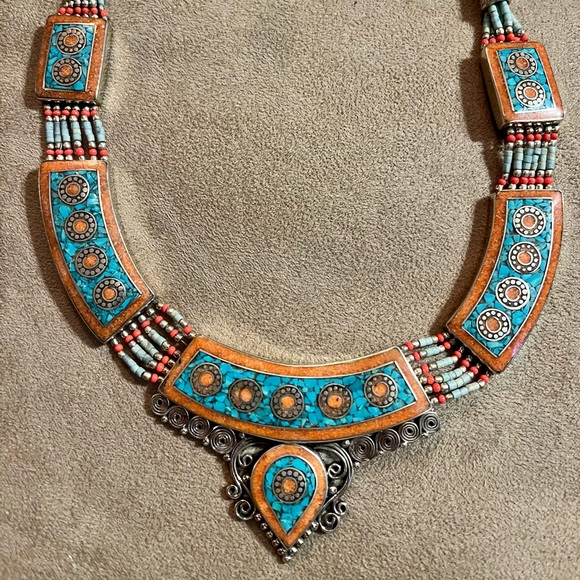 Tibetan choker with turquoise, lapis lazuli, coral, and more on choice. - Picture 4 of 14